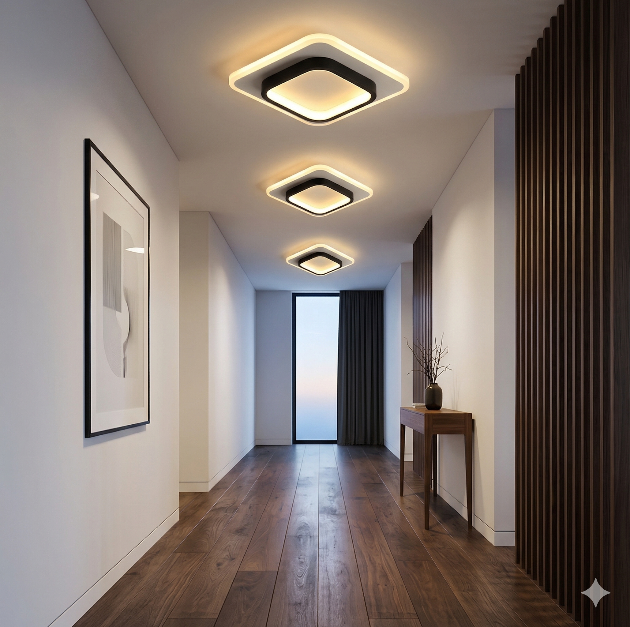 Modern LED Ceiling Light Black-White – Square, Wall Switch, Ideal for Kitchen, Hallway, Bedroom & Dining Room