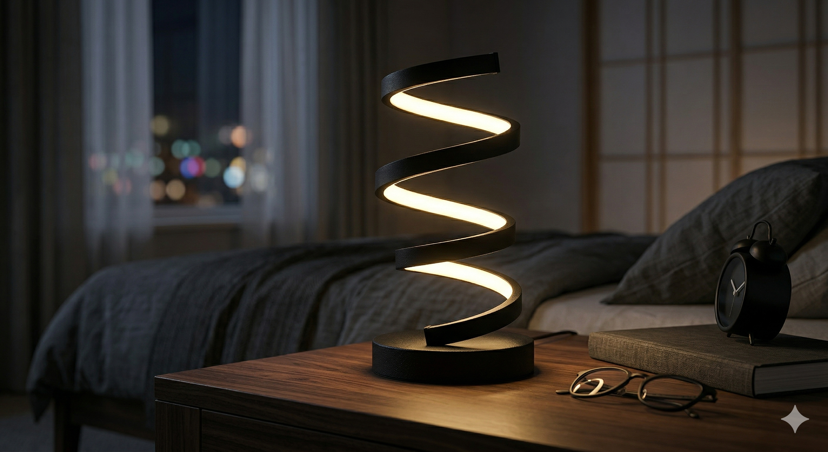 Modern Spiral LED Table Lamp Black – Dimmable, Touch Control, USB, Ideal for Bedroom & Bedside Table
