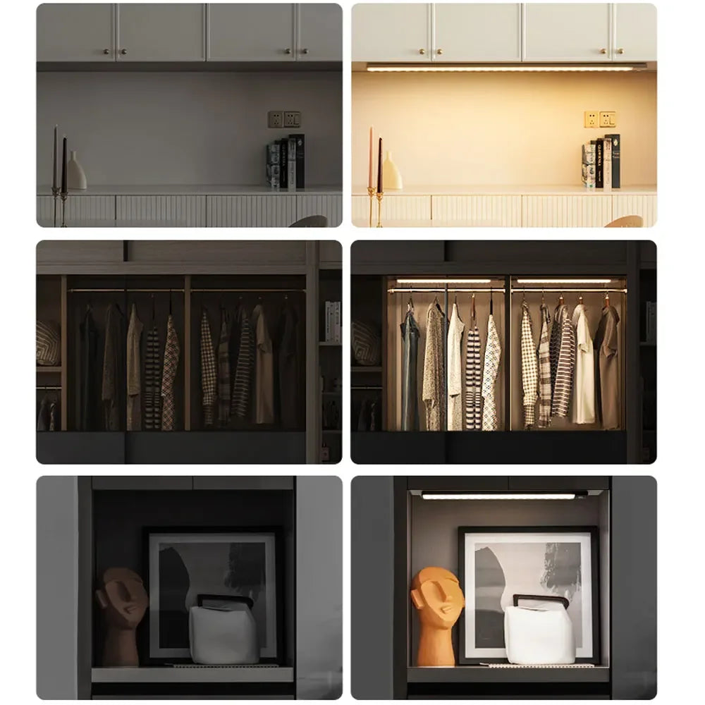 LED cabinet light with motion sensor – Cordless, rechargeable, dimmable, 3 light colours – For kitchen, wardrobe & hallway