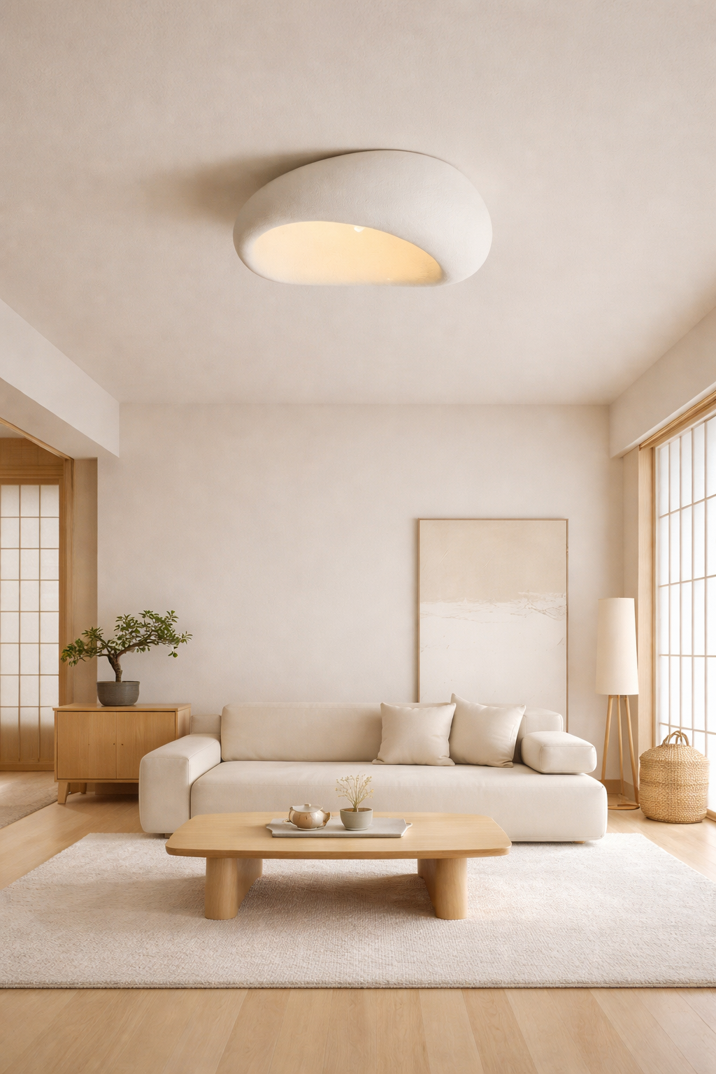 Modern LED Ceiling Light White - Japanese Style, Dimmable, E27, Ideal for Living Room, Bedroom & Kitchen
